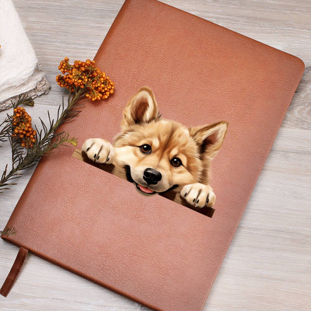 Norwegian Buhund Peeking - Vegan Leather Journal
