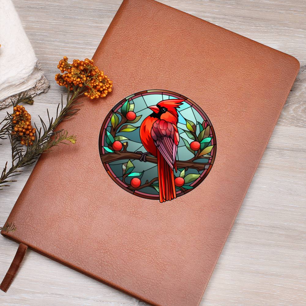 Christmas Red Cardinal Stained Glass Design 035 - Vegan Leather Journal