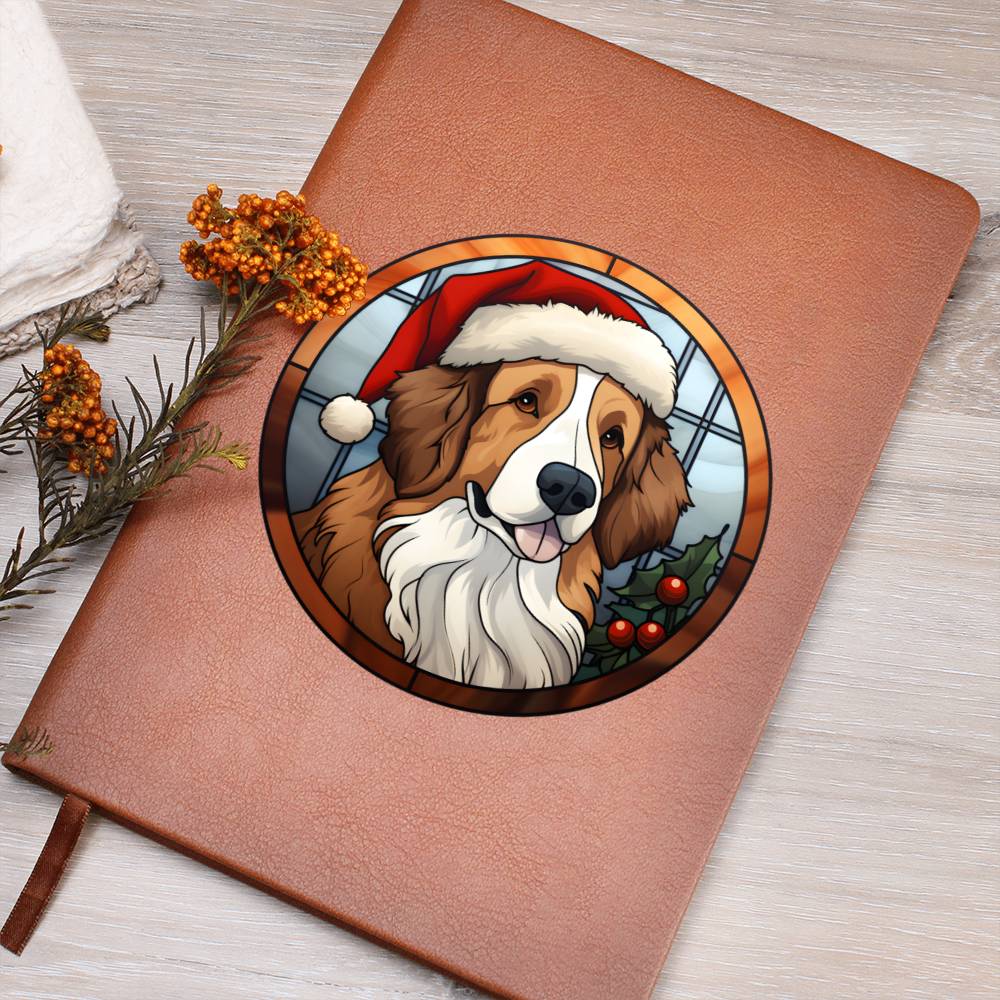 Dog Stained Glass Christmas Design 024 - Vegan Leather Journal