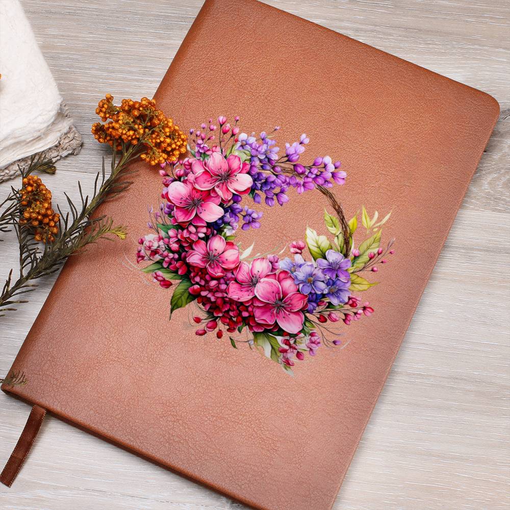 Floral Flower Wreath 045 - Vegan Leather Journal