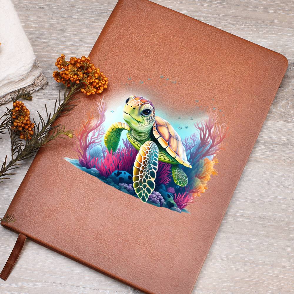 Cute Sea Turtle 006 - Vegan Leather Journal