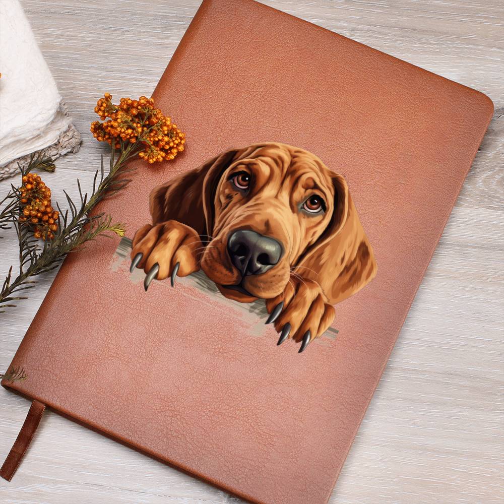 Redbone Coonhound Peeking - Vegan Leather Journal