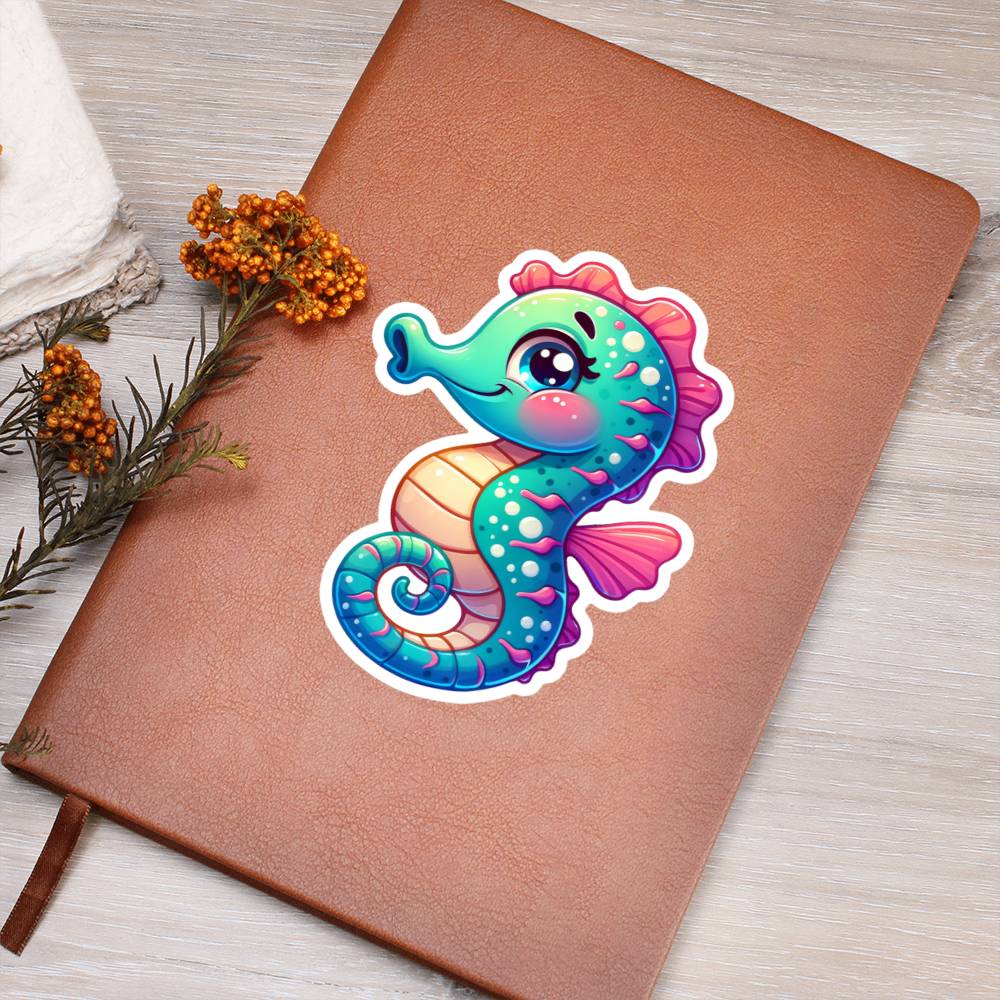 Cute Seahorse sticker 159 - Vegan Leather Journal