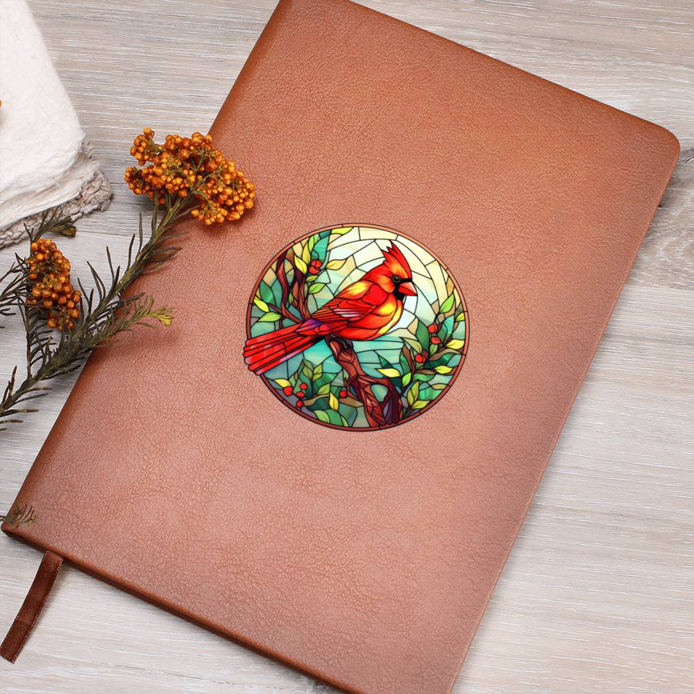 Christmas Red Cardinal Stained Glass Design 006 - Vegan Leather Journal