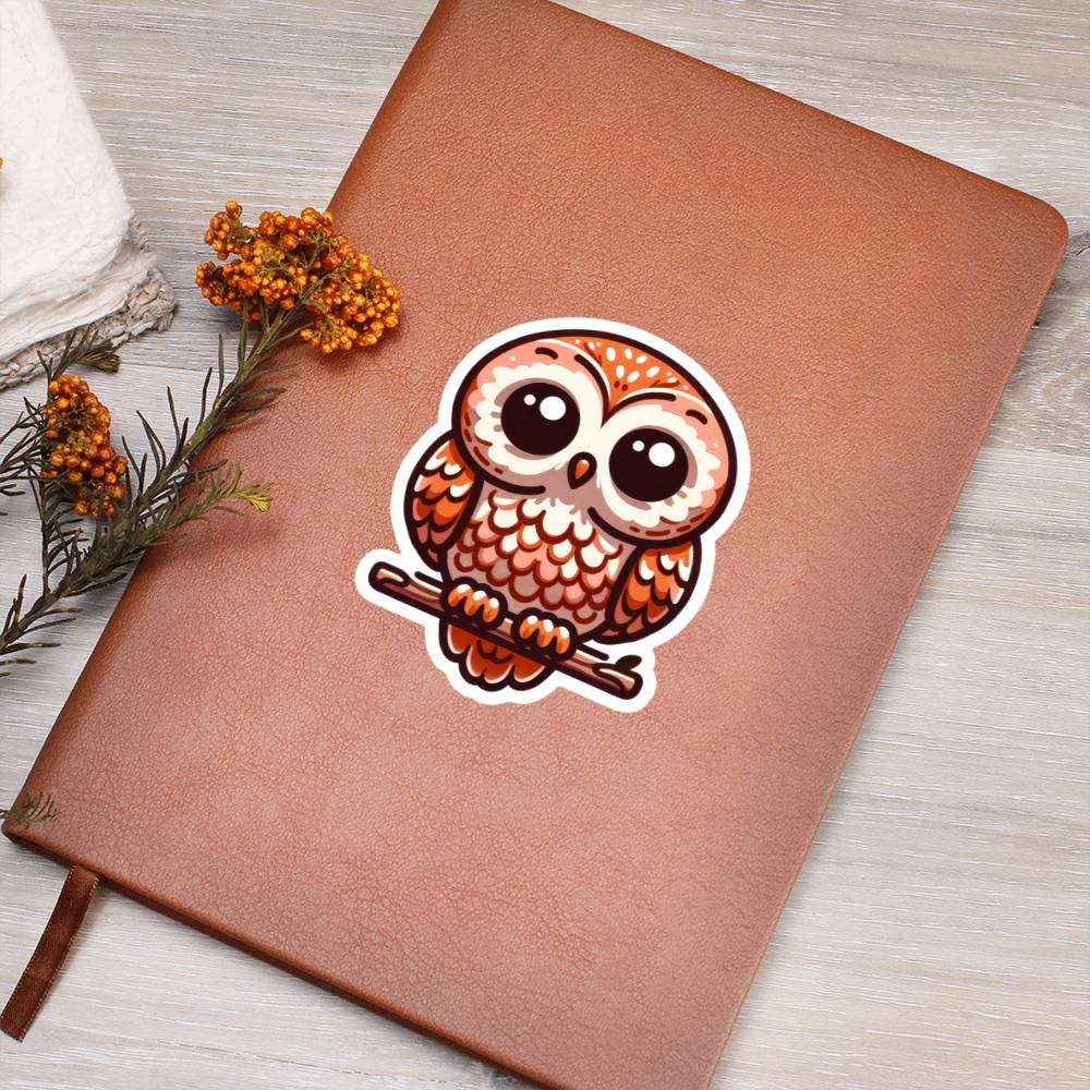 Cute Tawny owl sticker 191 - Vegan Leather Journal