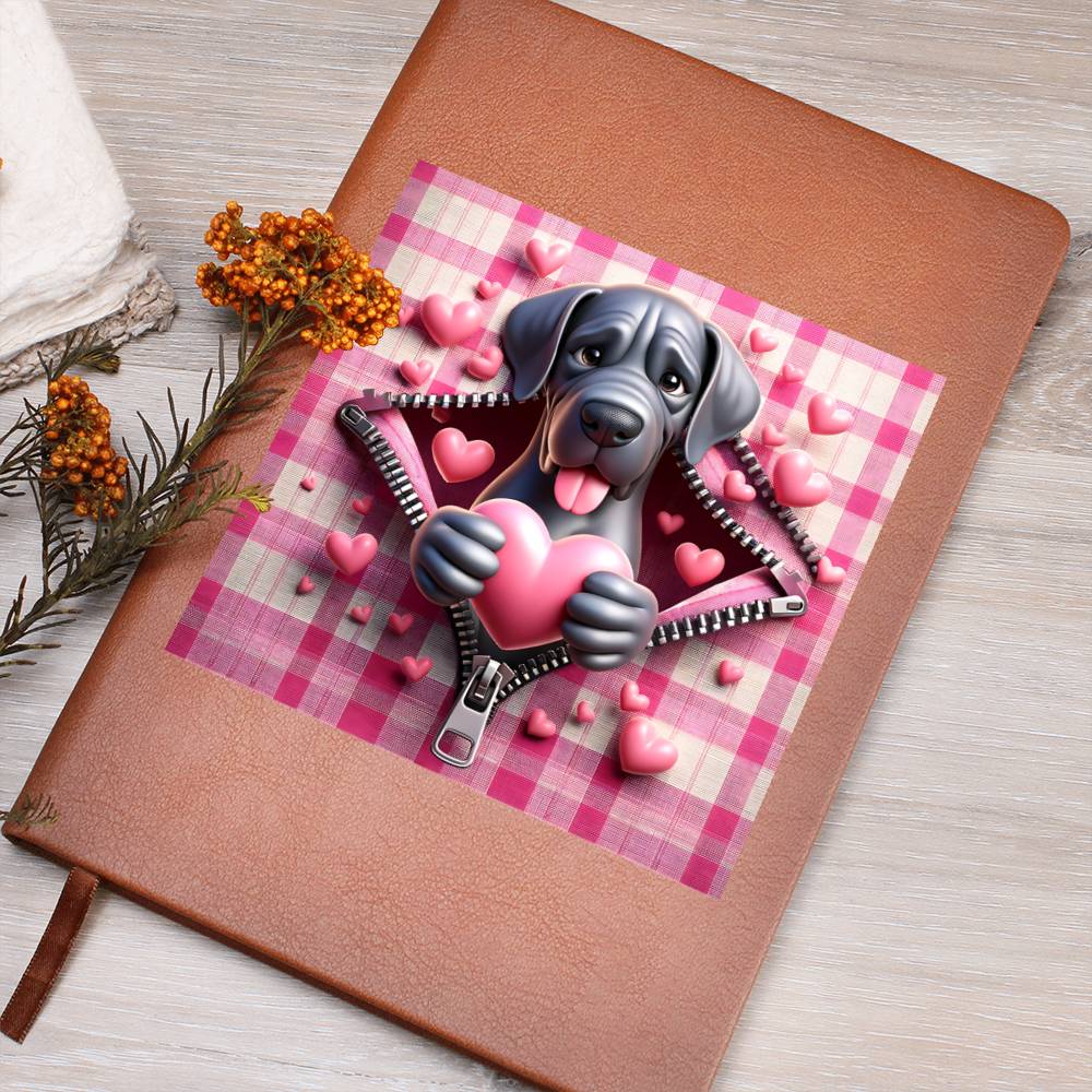Valentine's Day Dog And Zipper 026 - Vegan Leather Journal