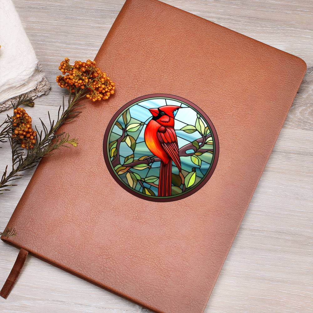 Christmas Red Cardinal Stained Glass Design 019 - Vegan Leather Journal