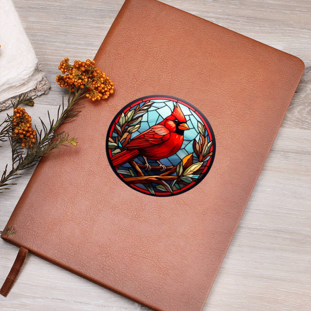 Christmas Red Cardinal Stained Glass Design 005 - Vegan Leather Journal