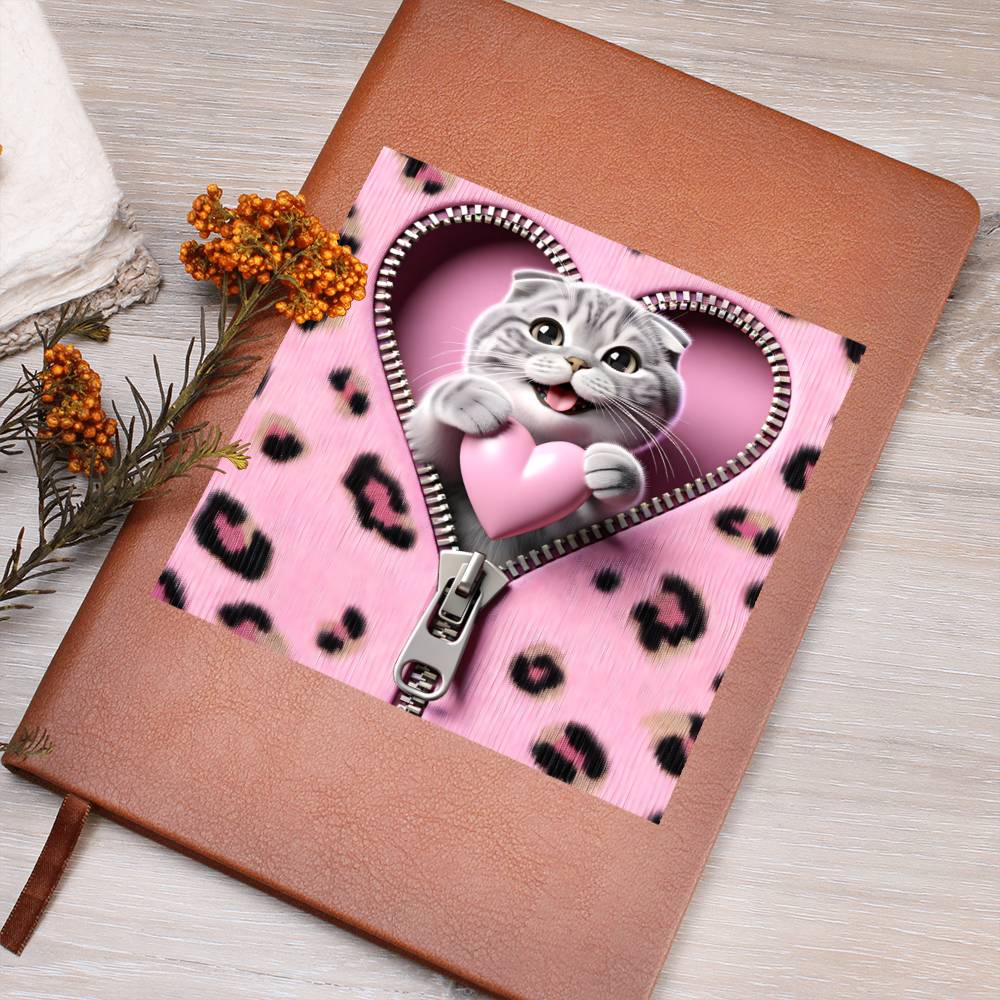 Valentine's Day Cat And Zipper 003 - Vegan Leather Journal