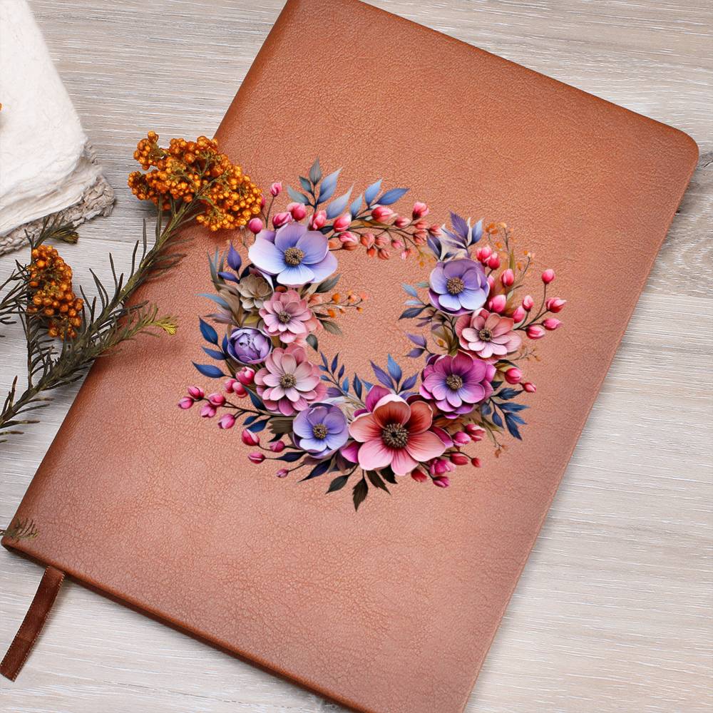 Floral Flower Wreath 076 - Vegan Leather Journal