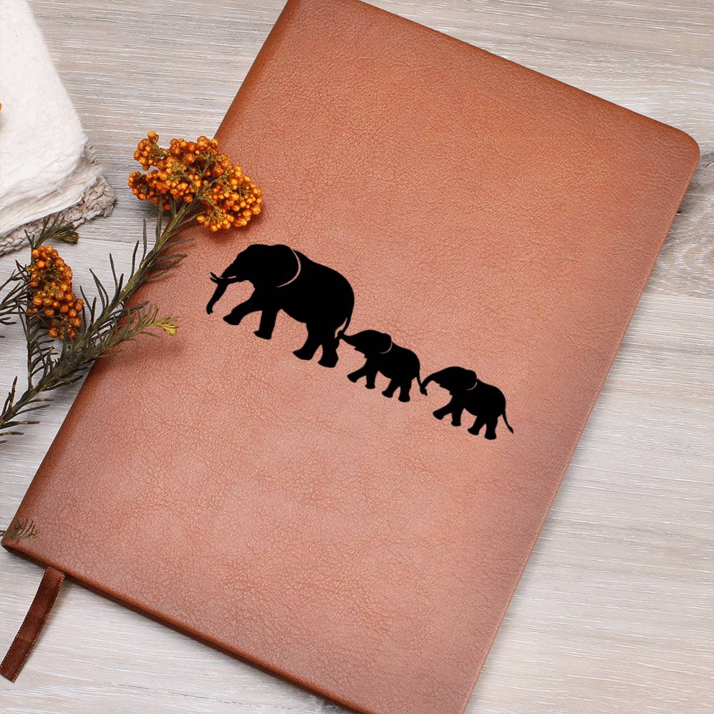 Mama Elephant With 2 Calves - Vegan Leather Journal