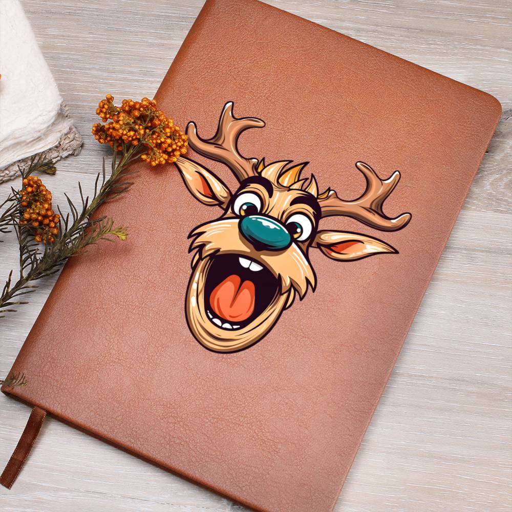 Funny Reindeer Face 18 - Vegan Leather Journal