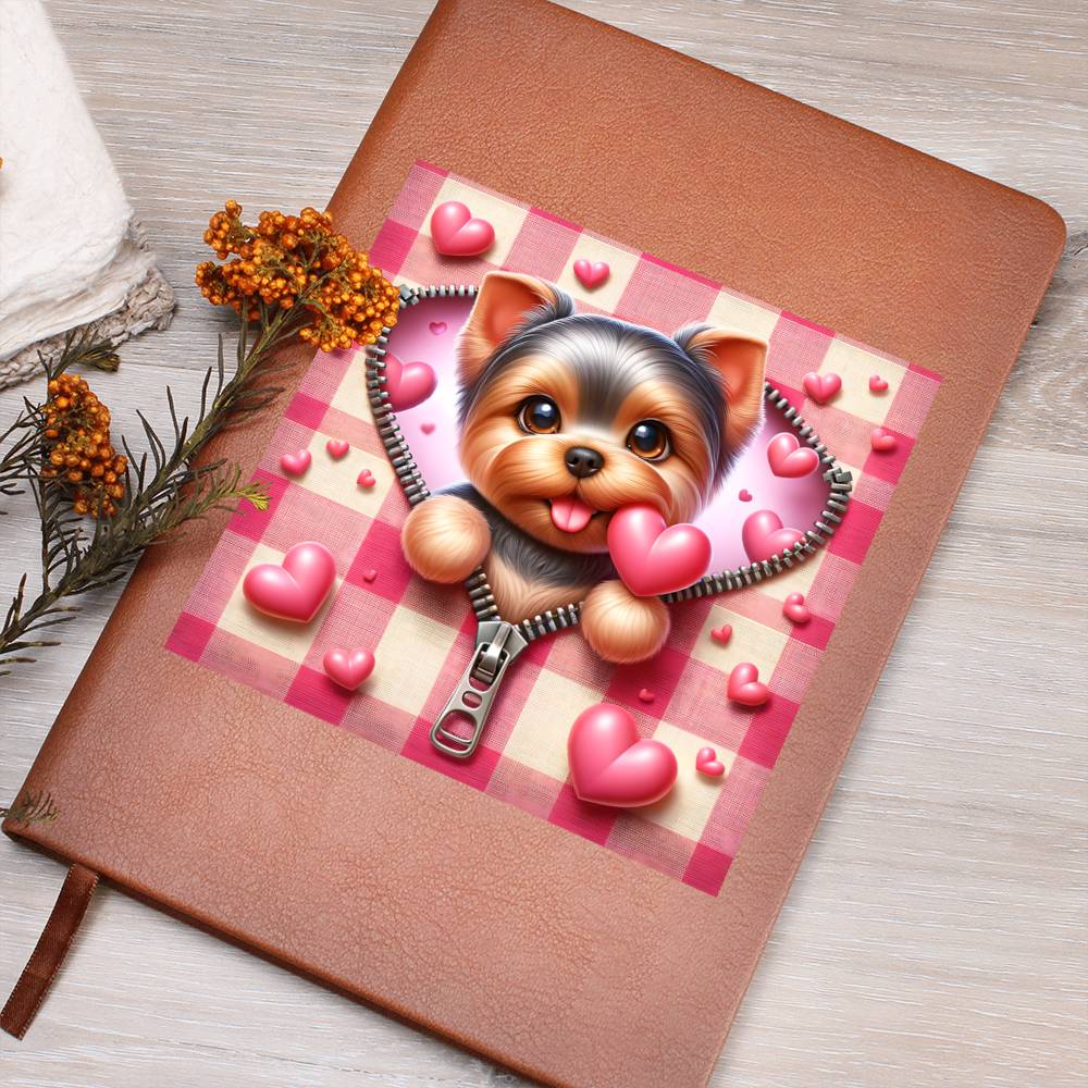 Valentine's Day Dog And Zipper 020 - Vegan Leather Journal
