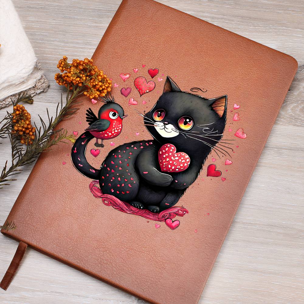 Valentine's Day Black Cat 044 - Vegan Leather Journal
