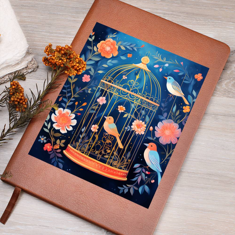 Birds And Floral Design 128 - Vegan Leather Journal