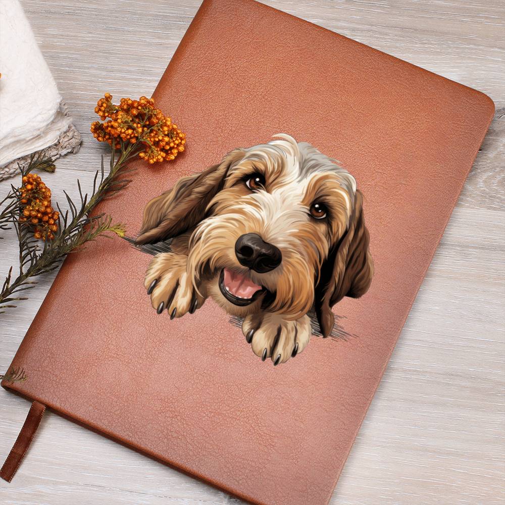 Petit Basset Griffon Vendeen Peeking - Vegan Leather Journal