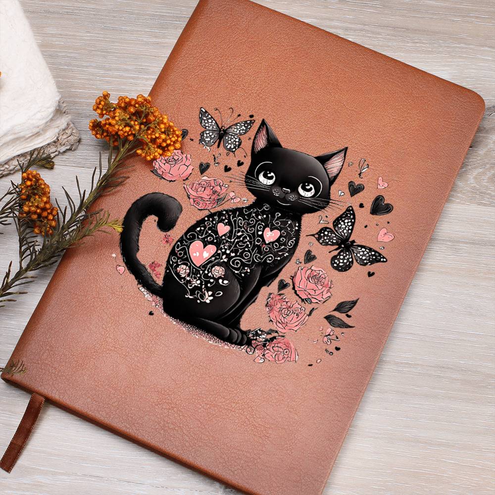Valentine's Day Black Cat 003 - Vegan Leather Journal
