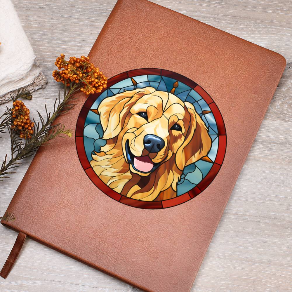 Dog Stained Glass Christmas Design 001 - Vegan Leather Journal