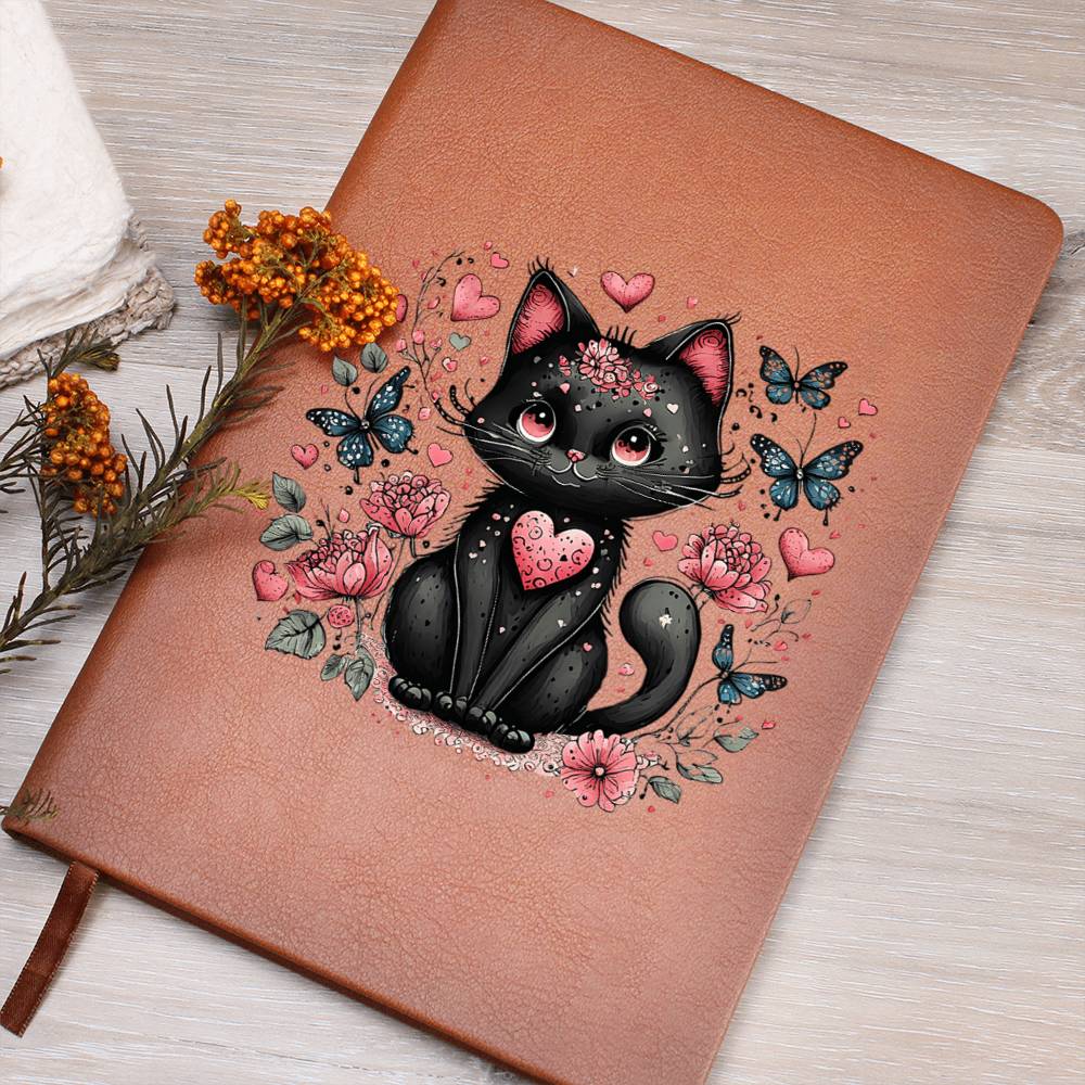 Valentine's Day Black Cat 076 - Vegan Leather Journal