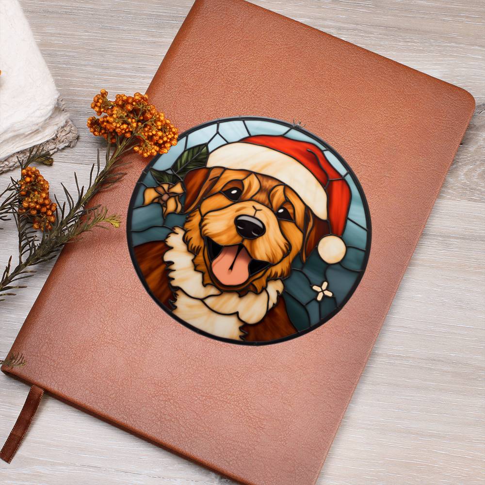 Dog Stained Glass Christmas Design 011 - Vegan Leather Journal