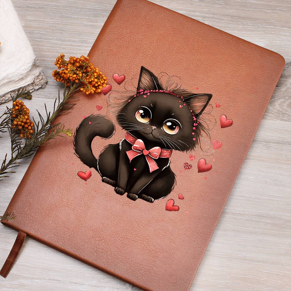 Valentine's Day Black Cat 035 - Vegan Leather Journal