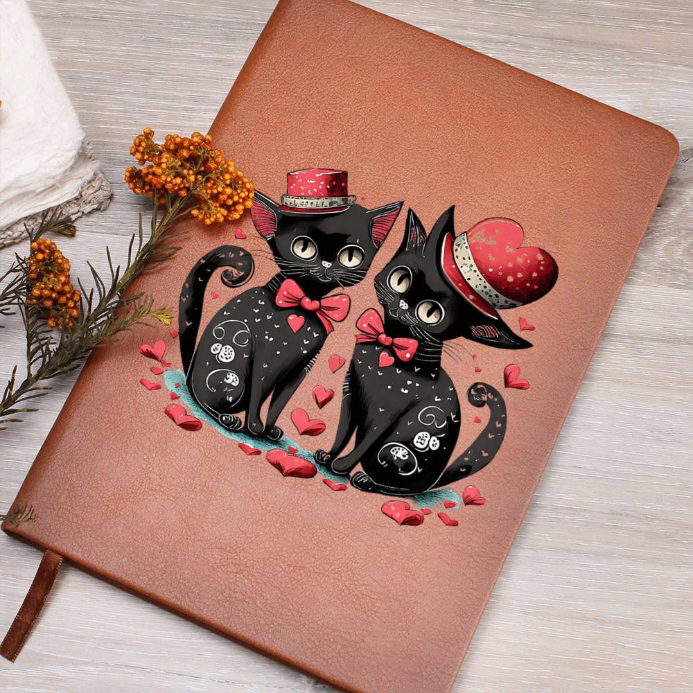 Valentine's Day Black Cat 009 - Vegan Leather Journal