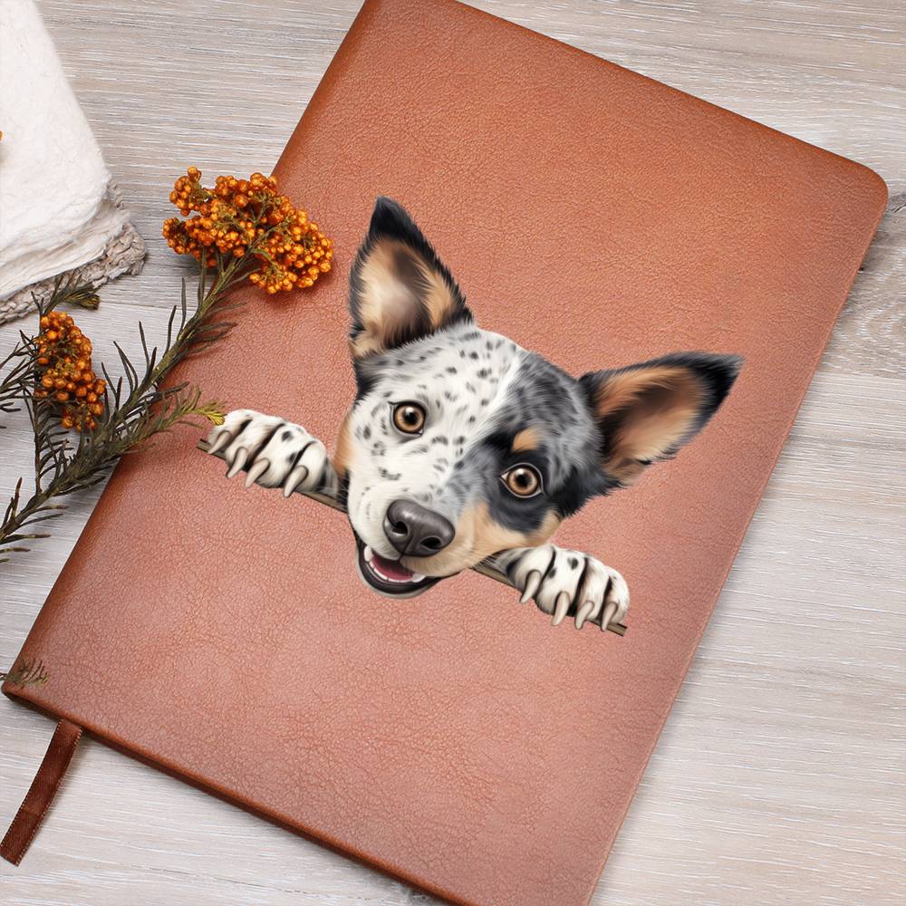 Australian Stumpy Tail Cattle Dog Peeking - Vegan Leather Journal