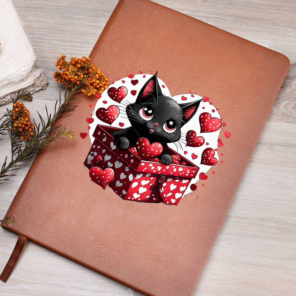 Valentine's Day Black Cat 061 - Vegan Leather Journal
