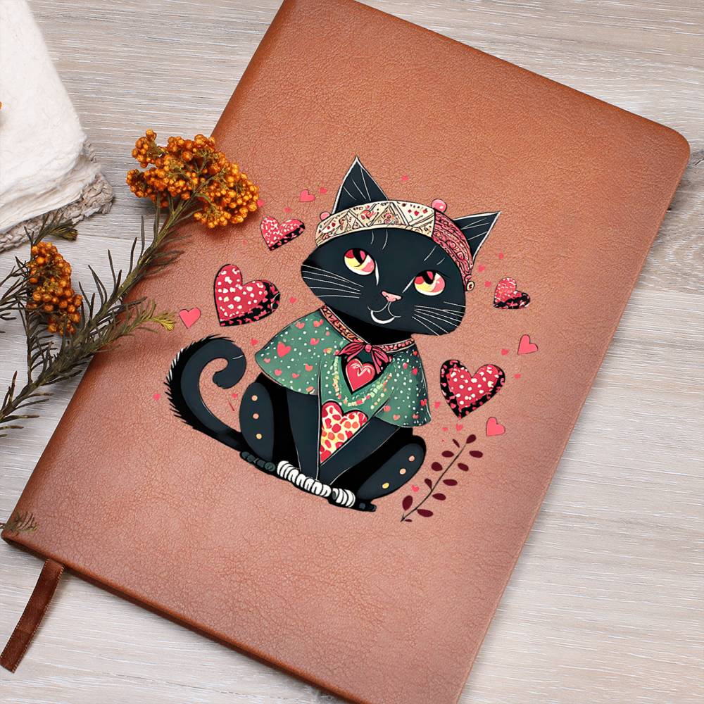 Valentine's Day Black Cat 042 - Vegan Leather Journal