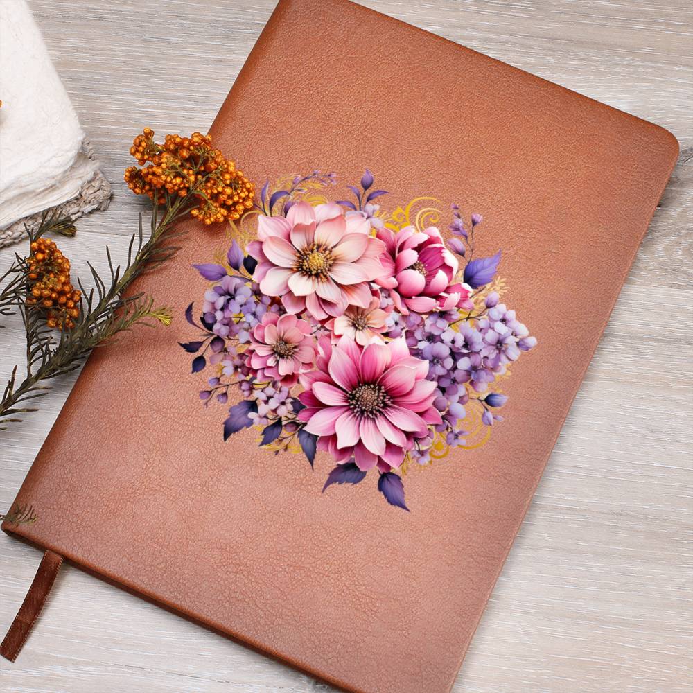 Floral Flower Wreath 123 - Vegan Leather Journal