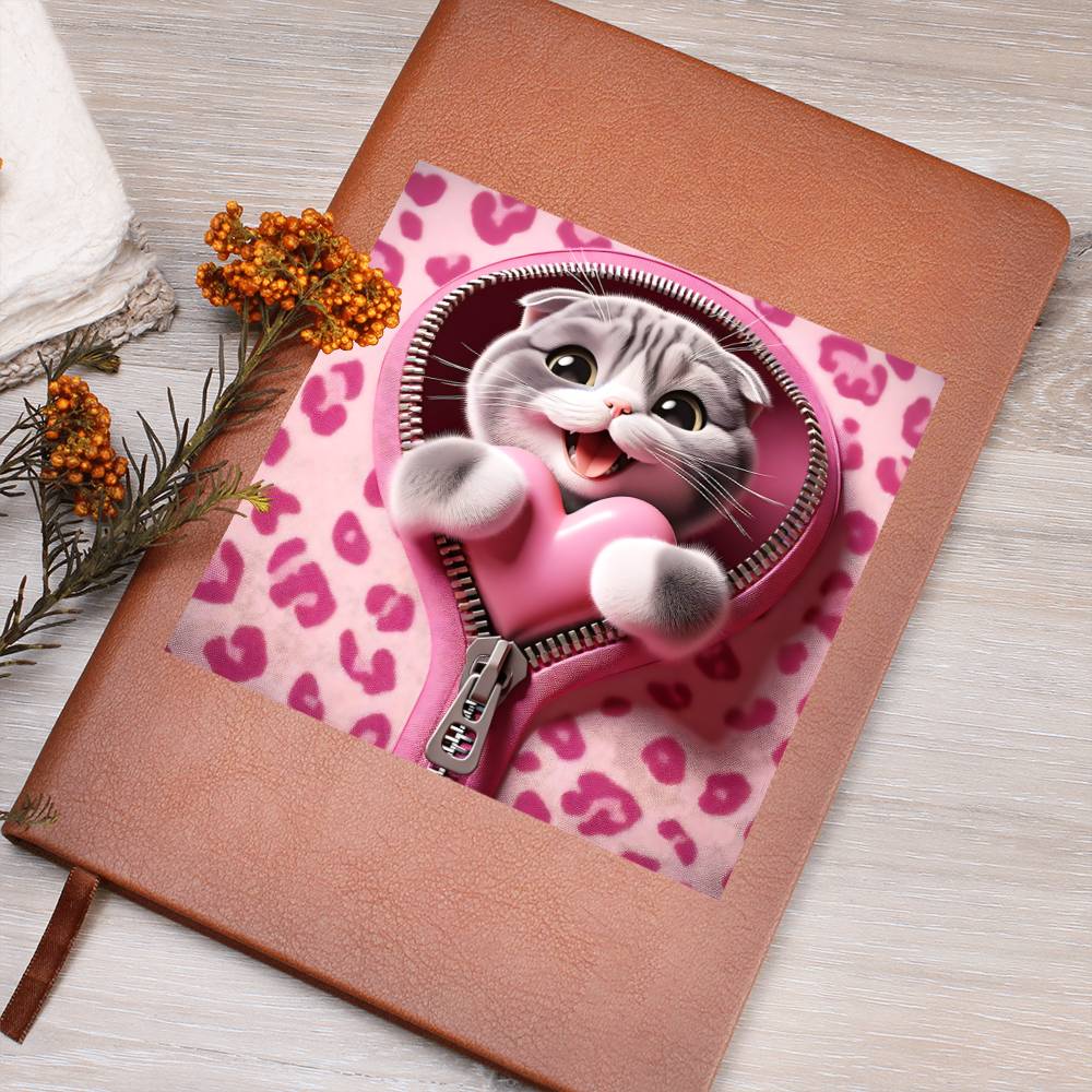 Valentine's Day Cat And Zipper 005 - Vegan Leather Journal