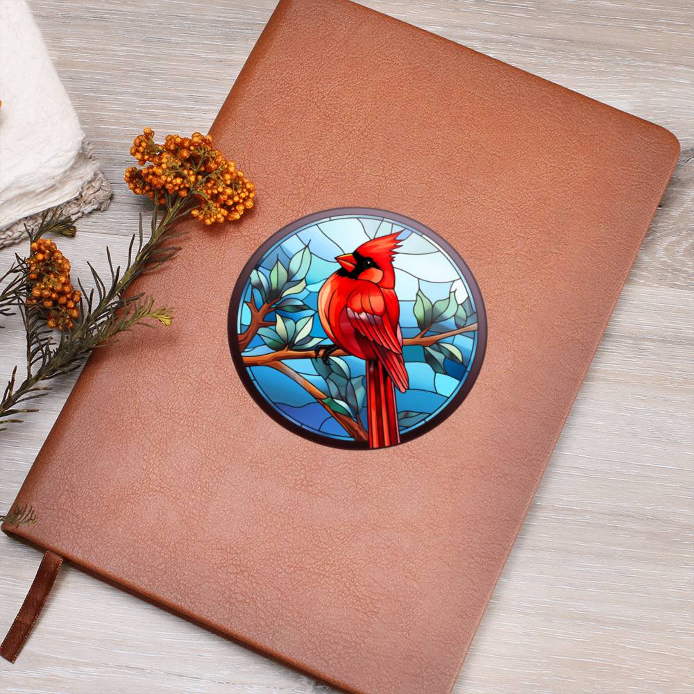 Christmas Red Cardinal Stained Glass Design 009 - Vegan Leather Journal