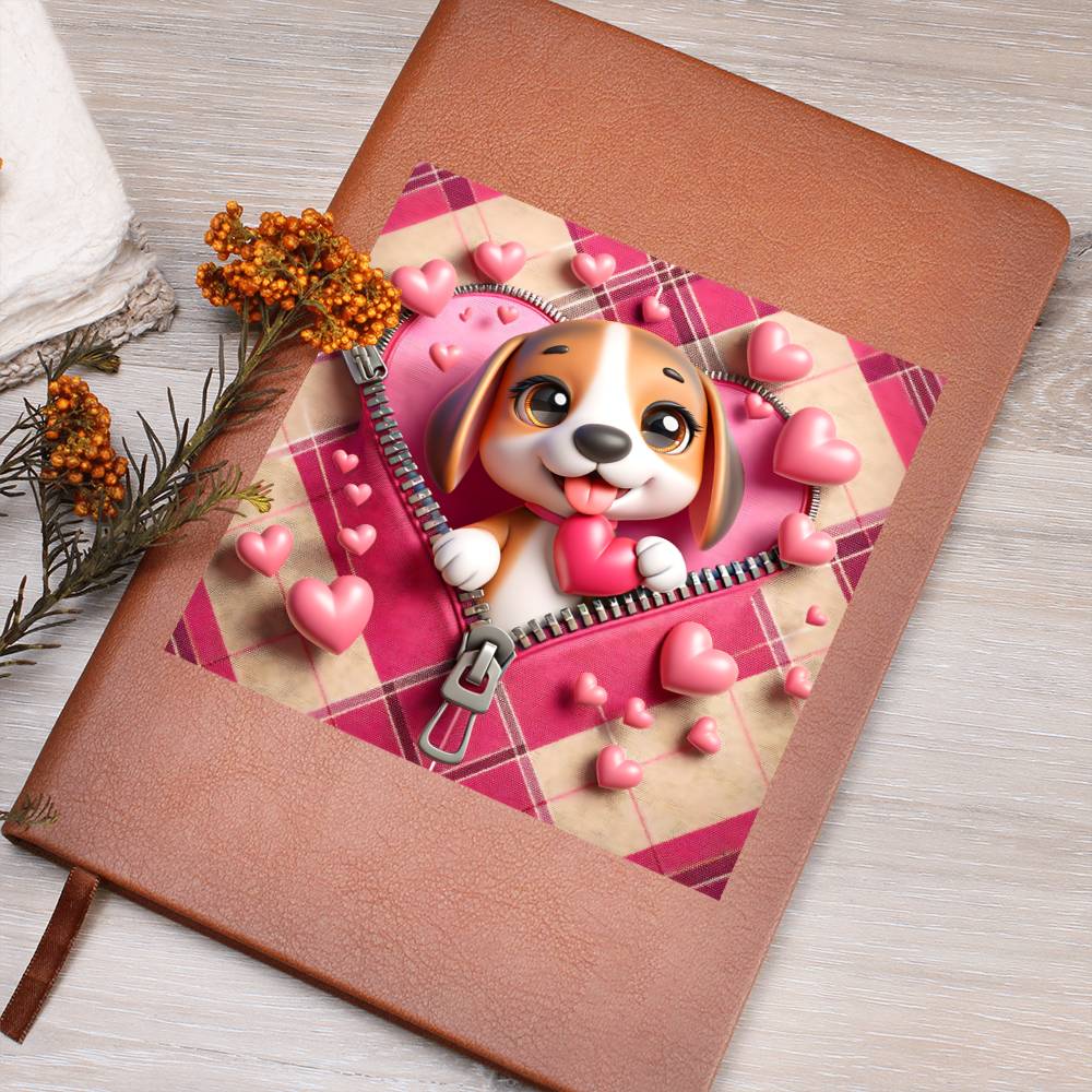 Valentine's Day Dog And Zipper 011 - Vegan Leather Journal
