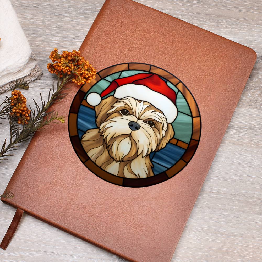 Dog Stained Glass Christmas Design 002 - Vegan Leather Journal