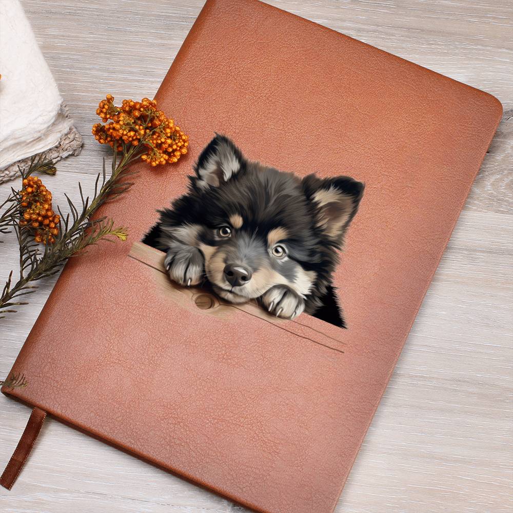 Finnish Lapphund Peeking - Vegan Leather Journal