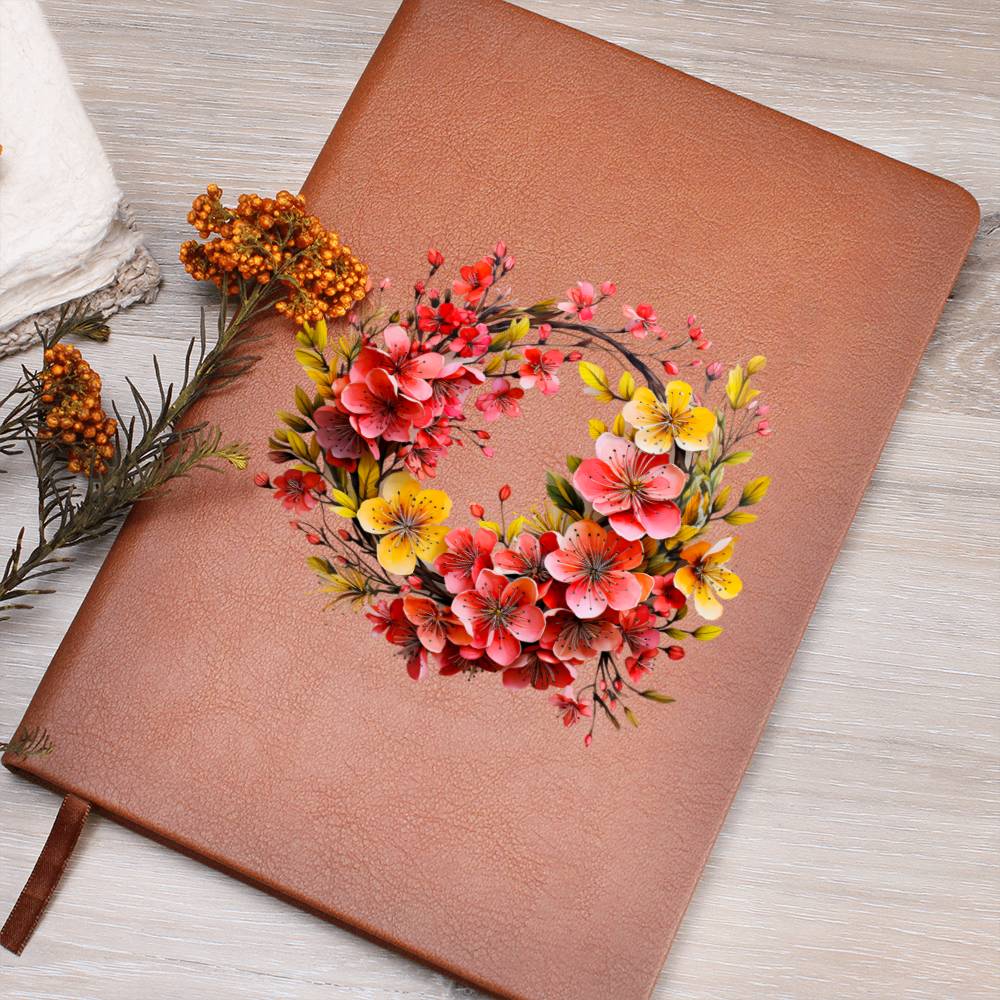 Floral Flower Wreath 049 - Vegan Leather Journal