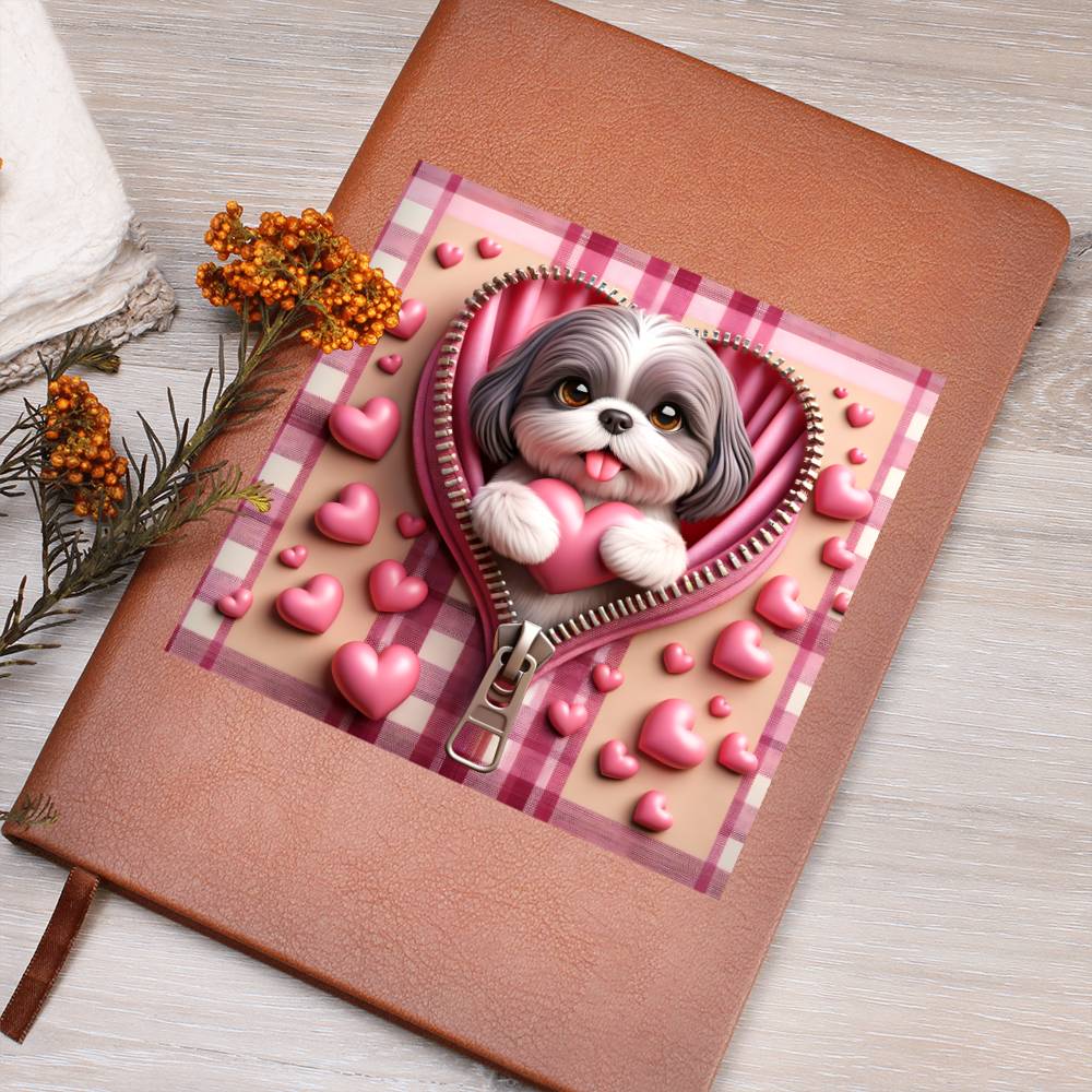 Valentine's Day Dog And Zipper 012 - Vegan Leather Journal