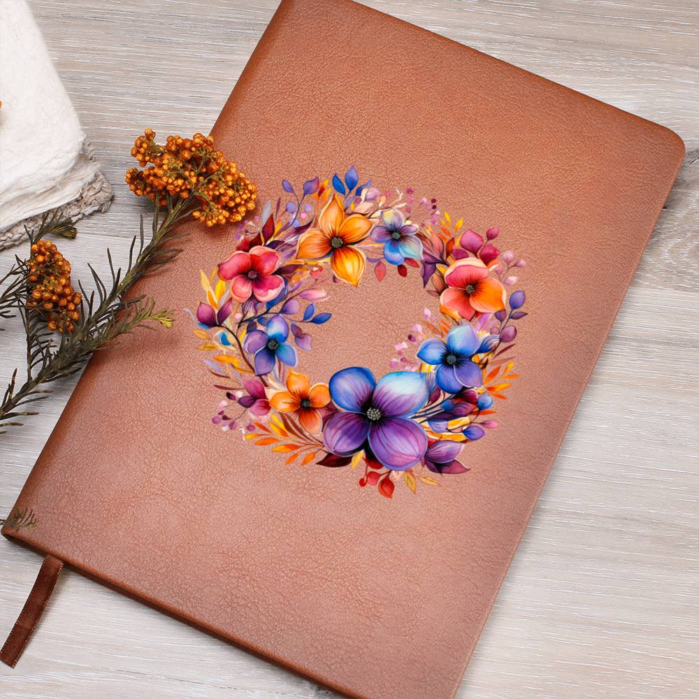 Floral Flower Wreath 068 - Vegan Leather Journal