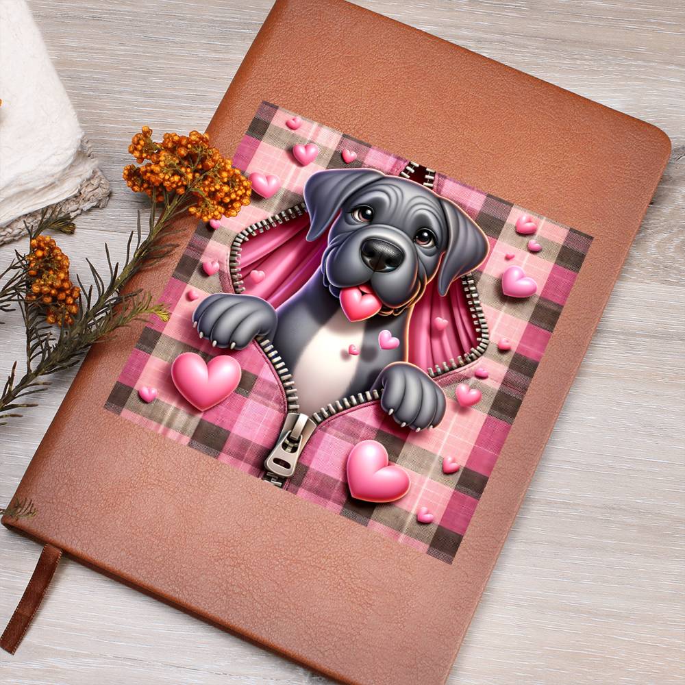 Valentine's Day Dog And Zipper 001 - Vegan Leather Journal