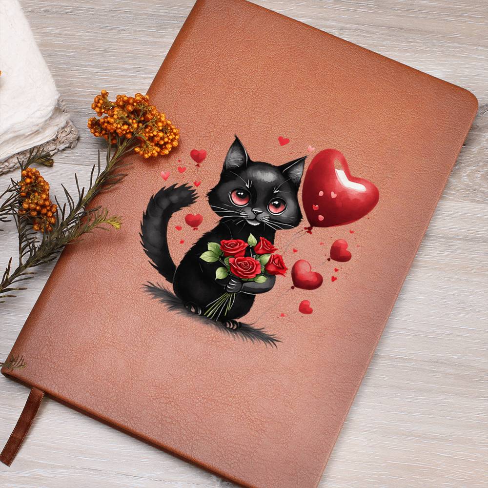 Valentine's Day Black Cat 056 - Vegan Leather Journal