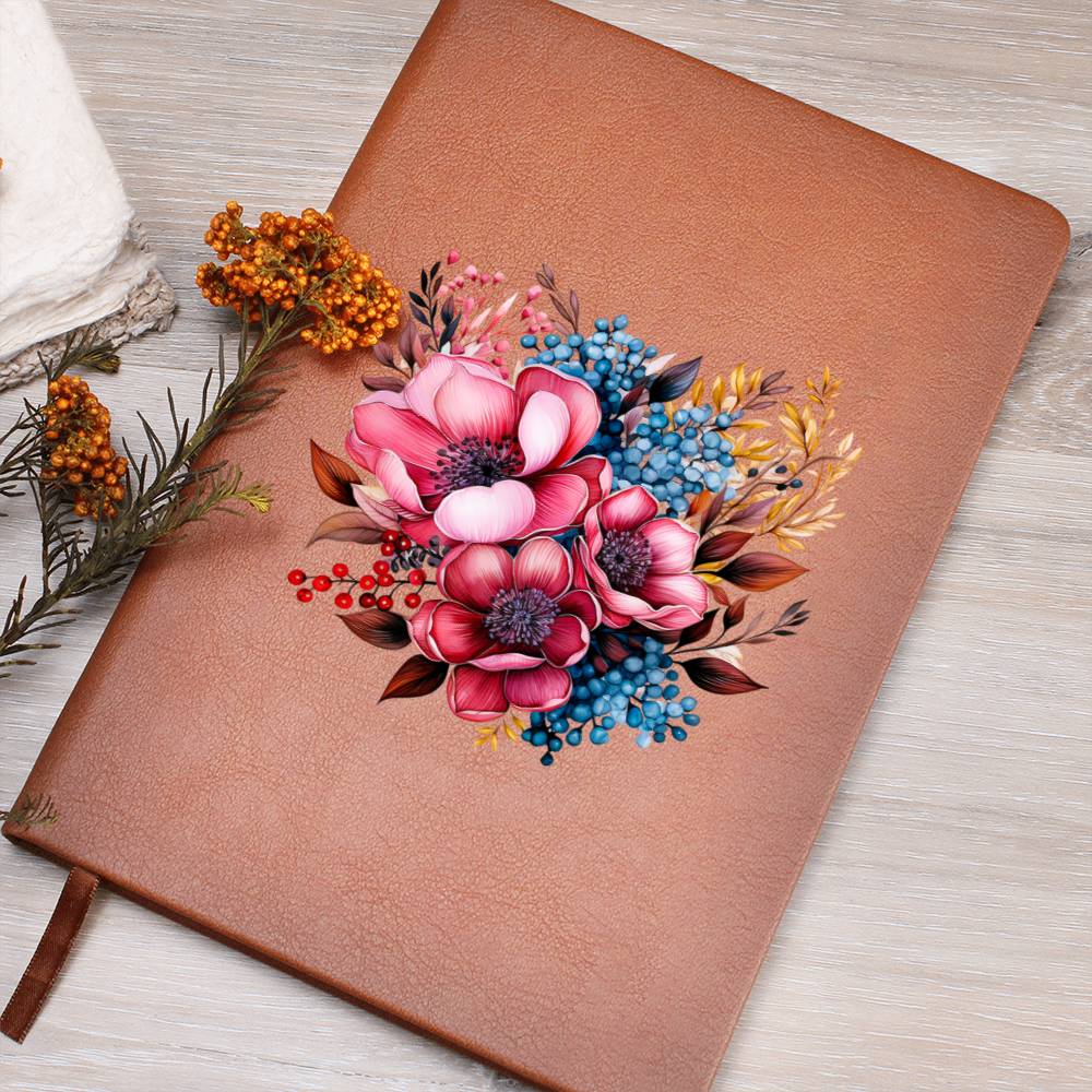 Floral Flower Wreath 108 - Vegan Leather Journal