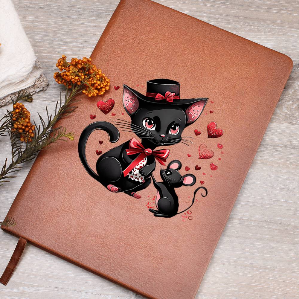 Valentine's Day Black Cat 049 - Vegan Leather Journal