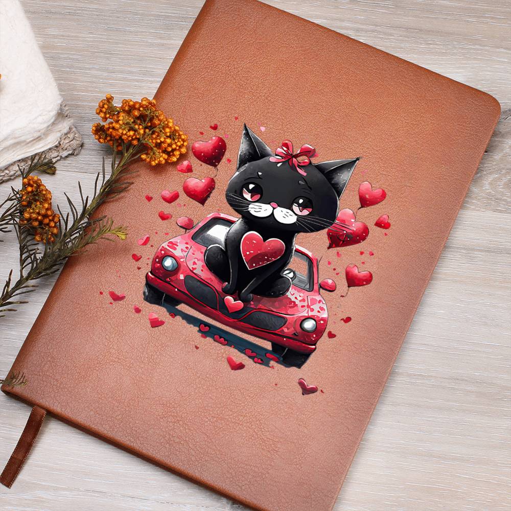Valentine's Day Black Cat 016 - Vegan Leather Journal