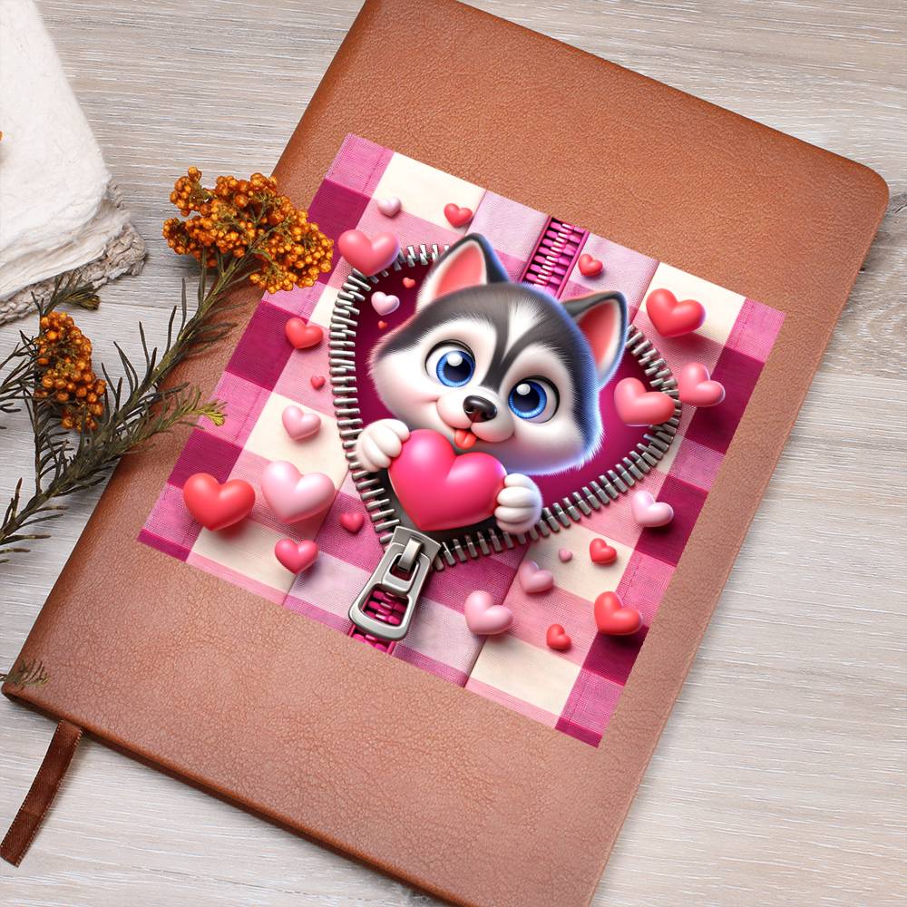 Valentine's Day Dog And Zipper 022 - Vegan Leather Journal