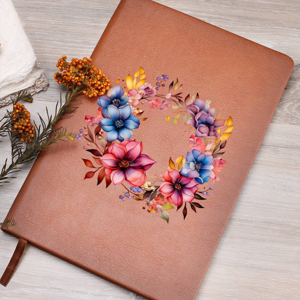 Floral Flower Wreath 117 - Vegan Leather Journal