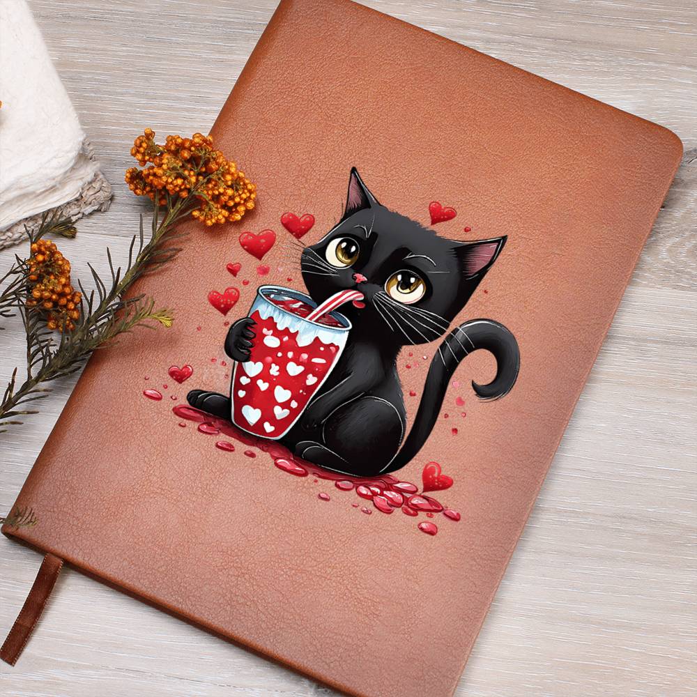Valentine's Day Black Cat 039 - Vegan Leather Journal