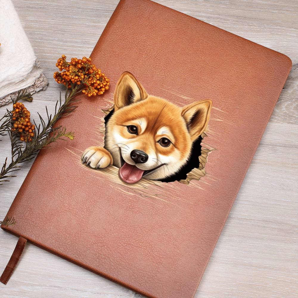 Shiba Inu Peeking - Vegan Leather Journal