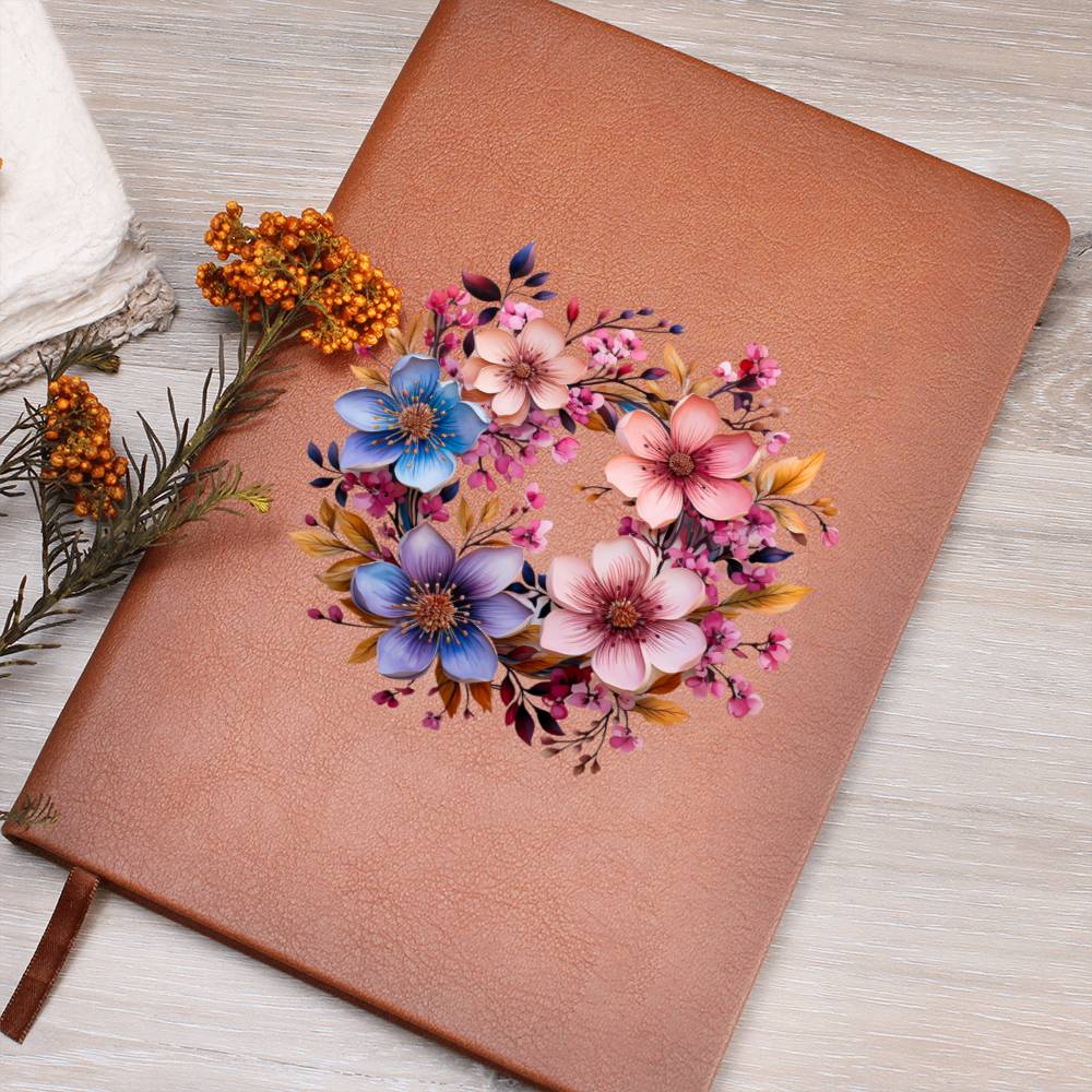 Floral Flower Wreath 017 - Vegan Leather Journal