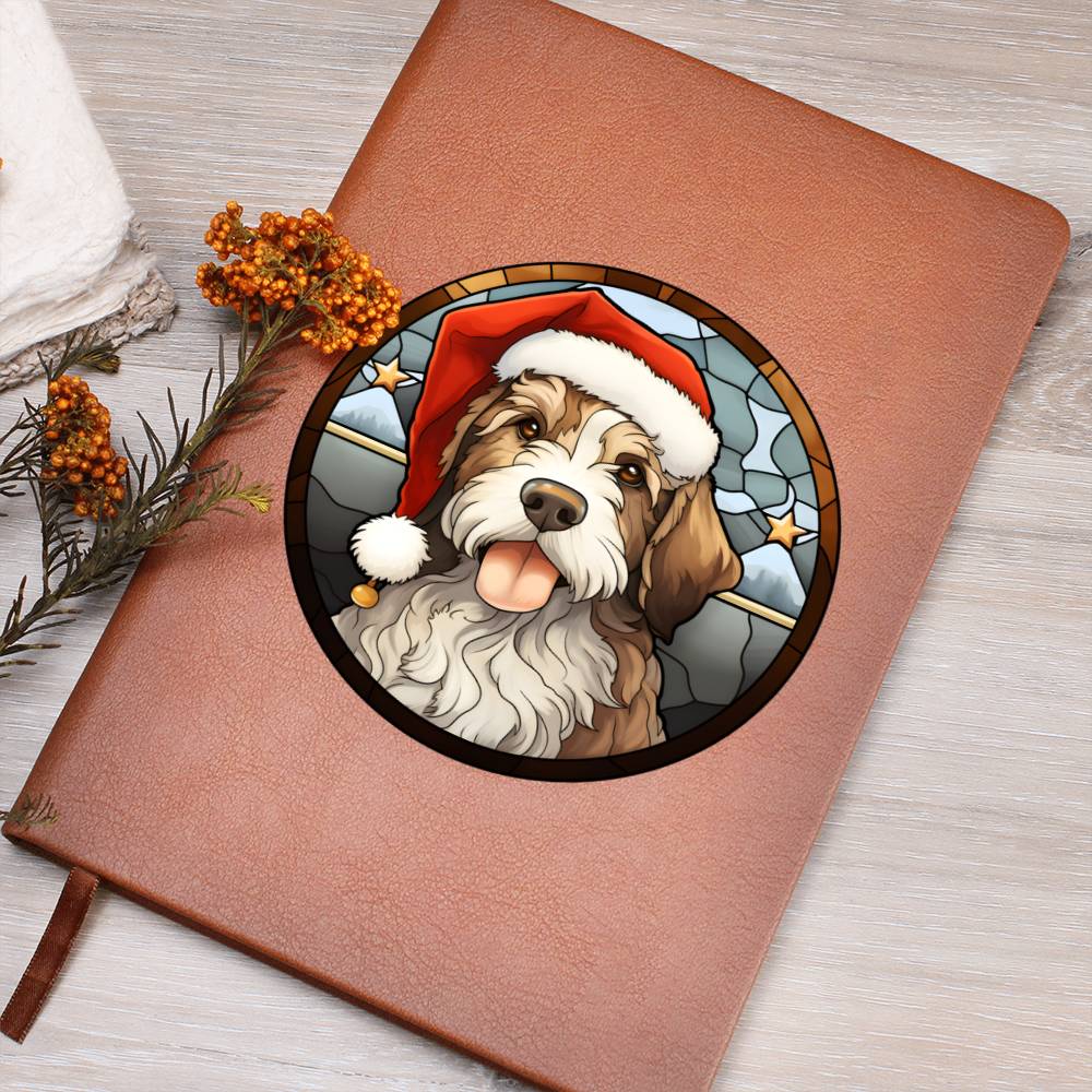 Dog Stained Glass Christmas Design 021 - Vegan Leather Journal