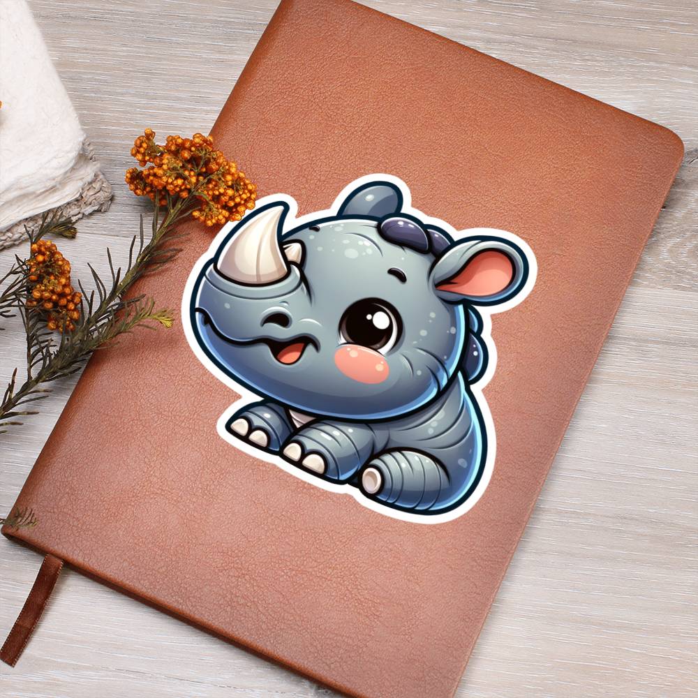 Cute Rhino sticker 144 - Vegan Leather Journal